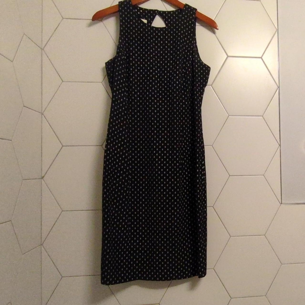 Vintage Sleeveless Black Polka Dot Midi Dress